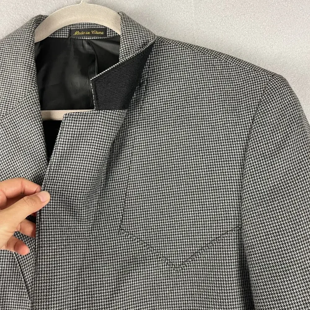 Circle S Houndstooth Western Blazer Sport Coat Mens 44R Gray Elbow Patch‎ Cowboy